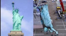 Replika Patung Liberty 24 Meter di Brasil Roboh Kepala Terlepas