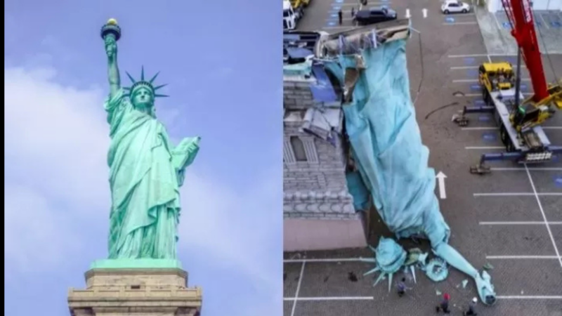 Replika Patung Liberty 24 Meter di Brasil Roboh Kepala Terlepas