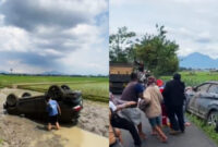 Diduga Sopir Mengantuk, Toyota Rush Terbalik di Sawah Ciparay Bandung