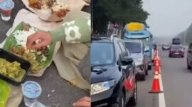 Bahaya di Balik Botram, Viral Rombongan Pemudik Makan Lesehan di Bahu Jalan Tol Cipali