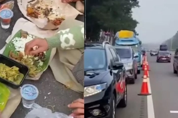 Bahaya di Balik Botram, Viral Rombongan Pemudik Makan Lesehan di Bahu Jalan Tol Cipali